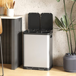 Poubelle de cuisine à double compartiment 2 x 30L avec pédale en acier inoxydable, couvercle à fermeture douce, argent
