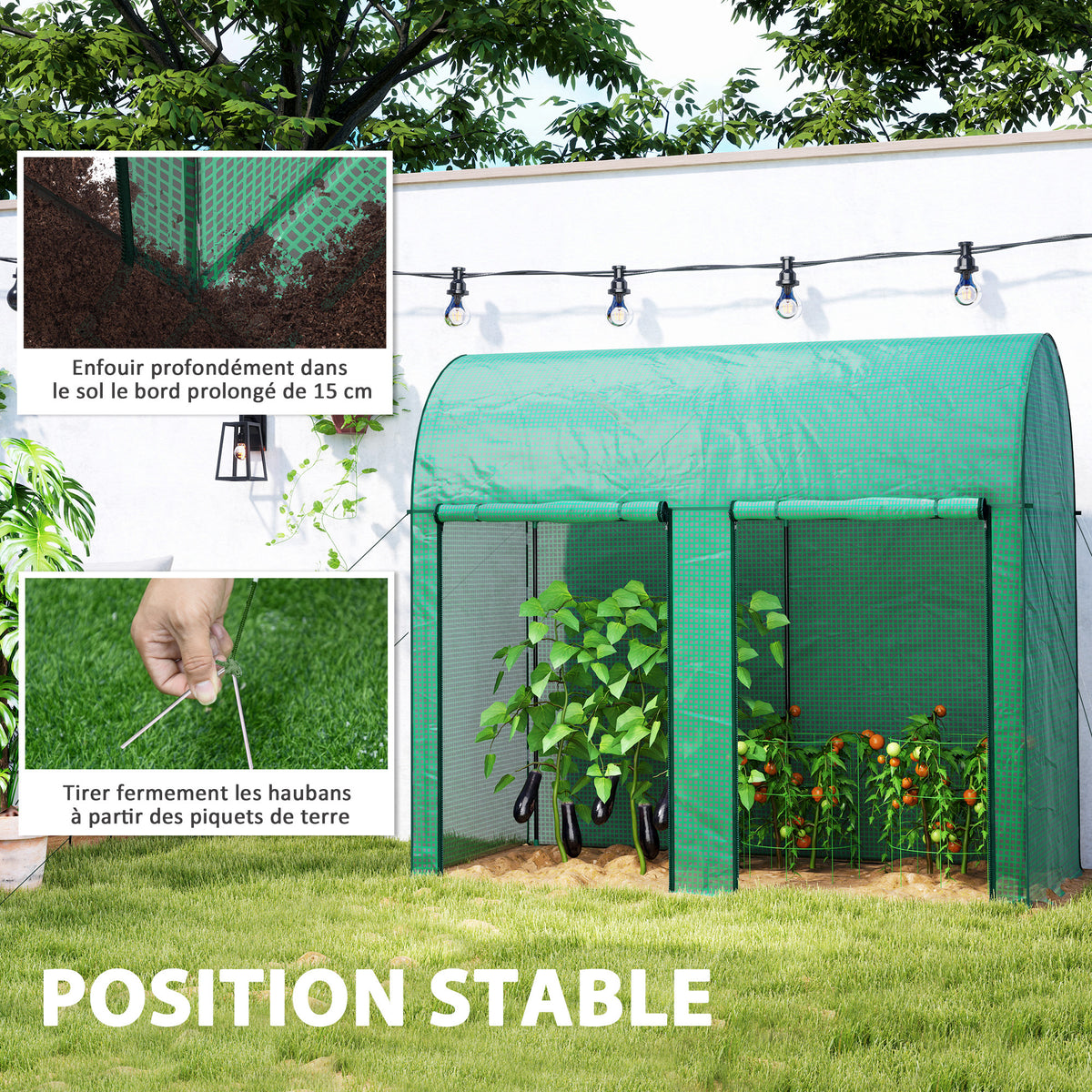 Serre de jardin 2 m² serre à tomates 2 portes zippées enroulables acier PE haute densité anti-UV 2 x 1 x 1,78 m vert