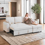 Canapé d'Angle Convertible en Chenille, Canapé-Lit 3 Places Modulaire 225 cm avec Pouf de Rangement, Beige-5