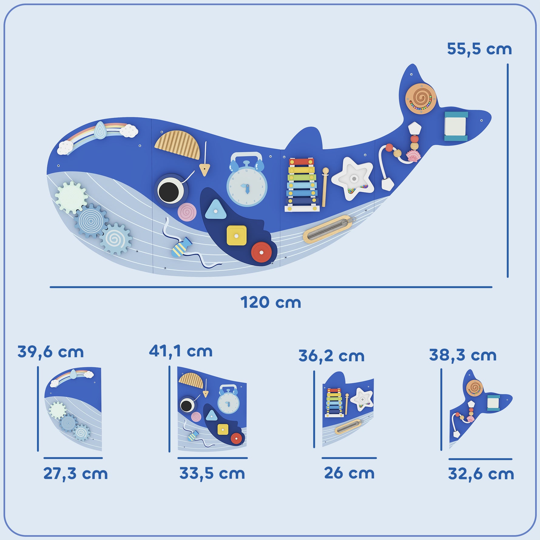 Busy Board Jouet, Tableau d'Activités Murale Baleine, Planche Motricité Bébé Educatif pour Garcon Fille dès 2 Ans, Bleu