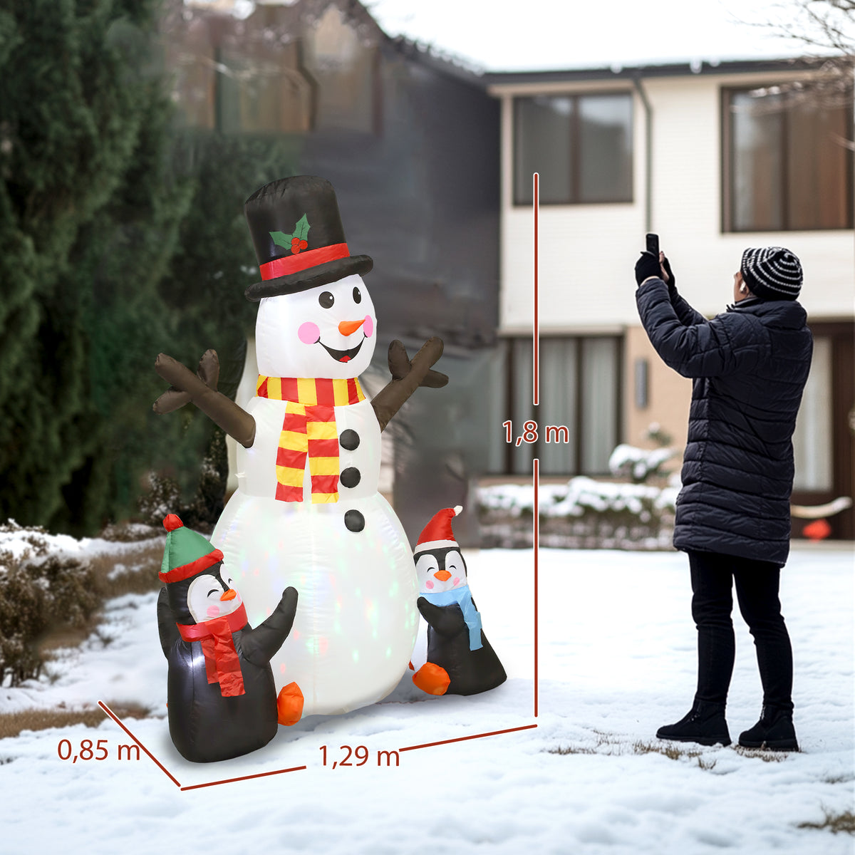 Bonhomme de neige et pingouins gonflable de Noël de 180 cm avec lumières LED, décoration de Noël intérieur et extérieur
