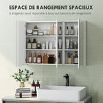 Armadietto a muro per bagno con specchio, mobiletto da bagno a 3 ante a specchio, ripiani regolabili, 91,5x11,5x65cm, bianco