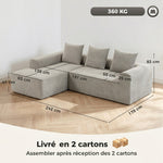 Canapé d'Angle en Chenille, Canapé 3 Places en L 242 cm avec Méridienne, Assise Profonde, Accoudoirs Larges, Gris Clair