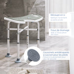 Tabouret de douche siège de douche hauteur ajustable 39-51,5 cm barre d'appui à ventouse patins à ventouse gris