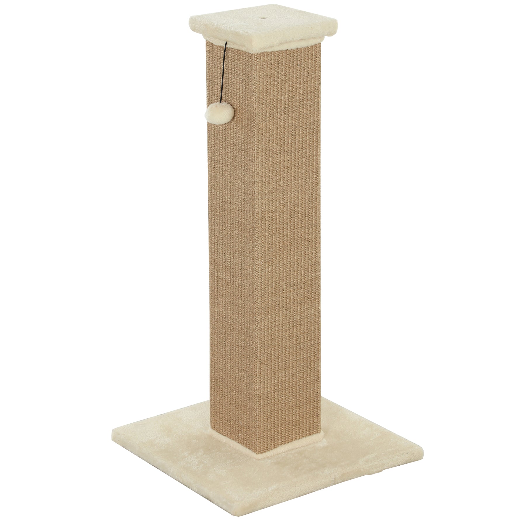 Griffoir pour chat poteau griffoir chat en sisal et peluche, boule suspendue base stable 41 x 41 x 81 cm beige