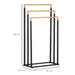 Porte-serviettes en bambou et acier sur pieds avec 3 barres support pour serviette 45 x 22,5 x 86 cm noir et naturel