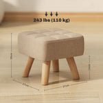 Repose pied salon ottoman siège rembourré en tissu avec pieds en bois 27 x 27 x 26 cm marron clair