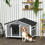 Niche chien style cottage - 2 fenêtres, porte, toit ouvrant bitumé - dim. 109 x 79 x 72 cm - bois sapin gris