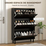 Meuble à Chaussures 24 Paires, Armoire à Chaussures Étroite avec 3 Tiroirs Rabattables, Étagères Réglables, Noir
