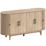 Buffet salon, meuble de rangement ovale avec 6 portes et 2 étagères réglables, 147x40x76cm, chêne