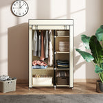 Armoire penderie en tissu meuble de rangement tringle à vêtements et étagères ouvertes 103x43x162,5cm crème