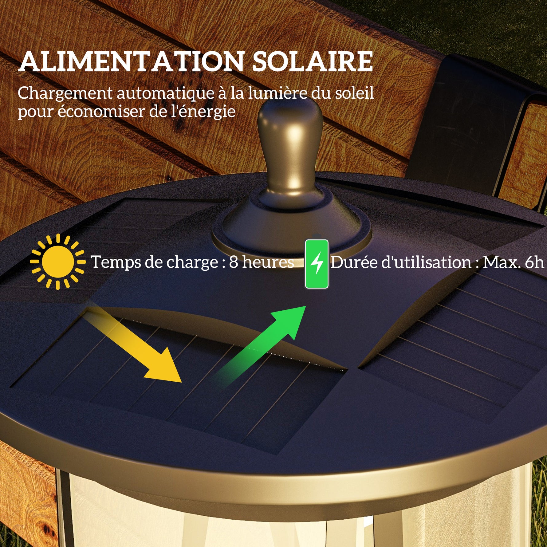 Lampadaire solaire extérieur lampadaire de jardin LED avec interrupteur marche/arrêt 17 x 17 x 127 cm noir