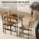 Ensemble table salle à manger avec 2 chaises, table de cuisine avec chaises pour 2 personnes, cadre en métal, marron