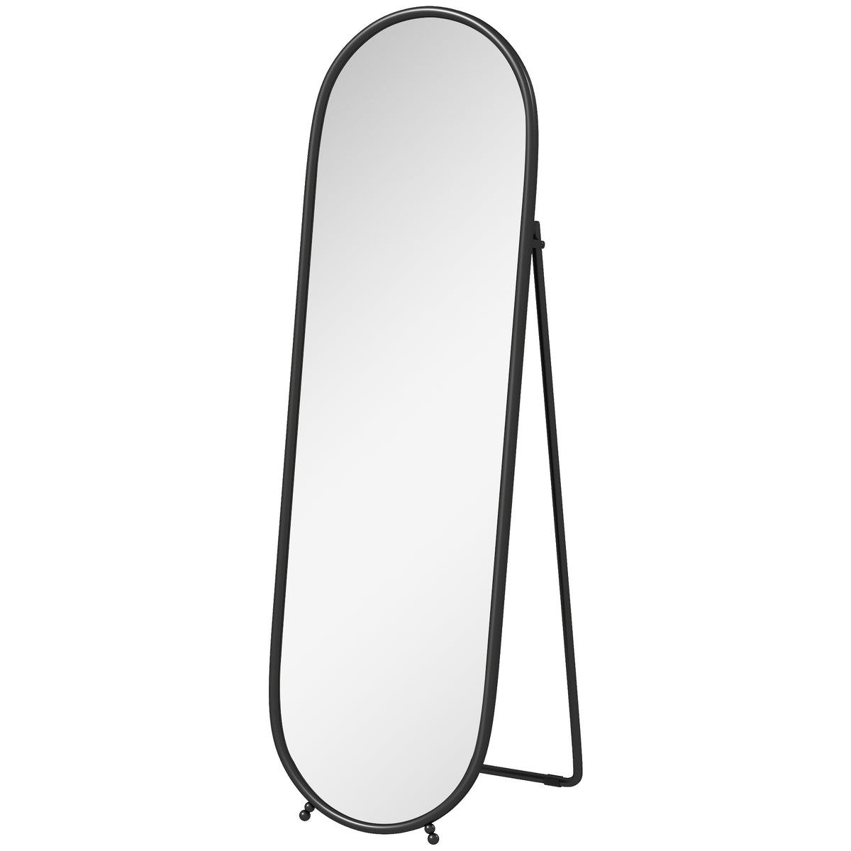 Grand miroir sur pied, miroir ovale, cadre en métal noir, avec support pour entrée, chambre, dressing, 40 x 160 cm