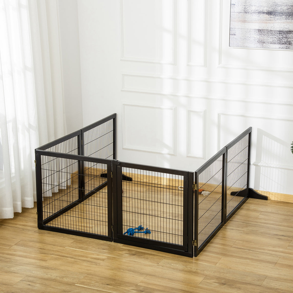 Barrière de sécurité pour chien barrière pliable à 6 panneaux avec pieds amovibles 432 x 36 x 70 cm noir