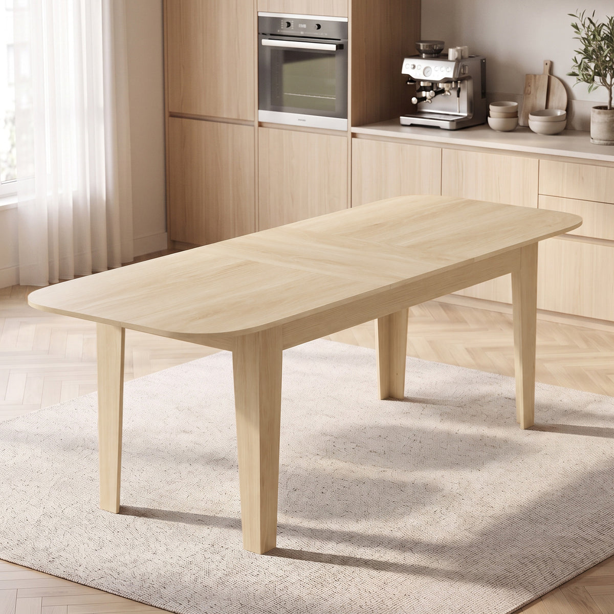 Tavolo da pranzo allungabile per 4-6 persone, 140-180 cm, tavolo da cucina ovale con bordi arrotondati, rovere