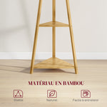 Portemanteau sur pied en bois bambou portant à vêtements 8 patères 3 étagères 46 x 46 x 175 cm naturel