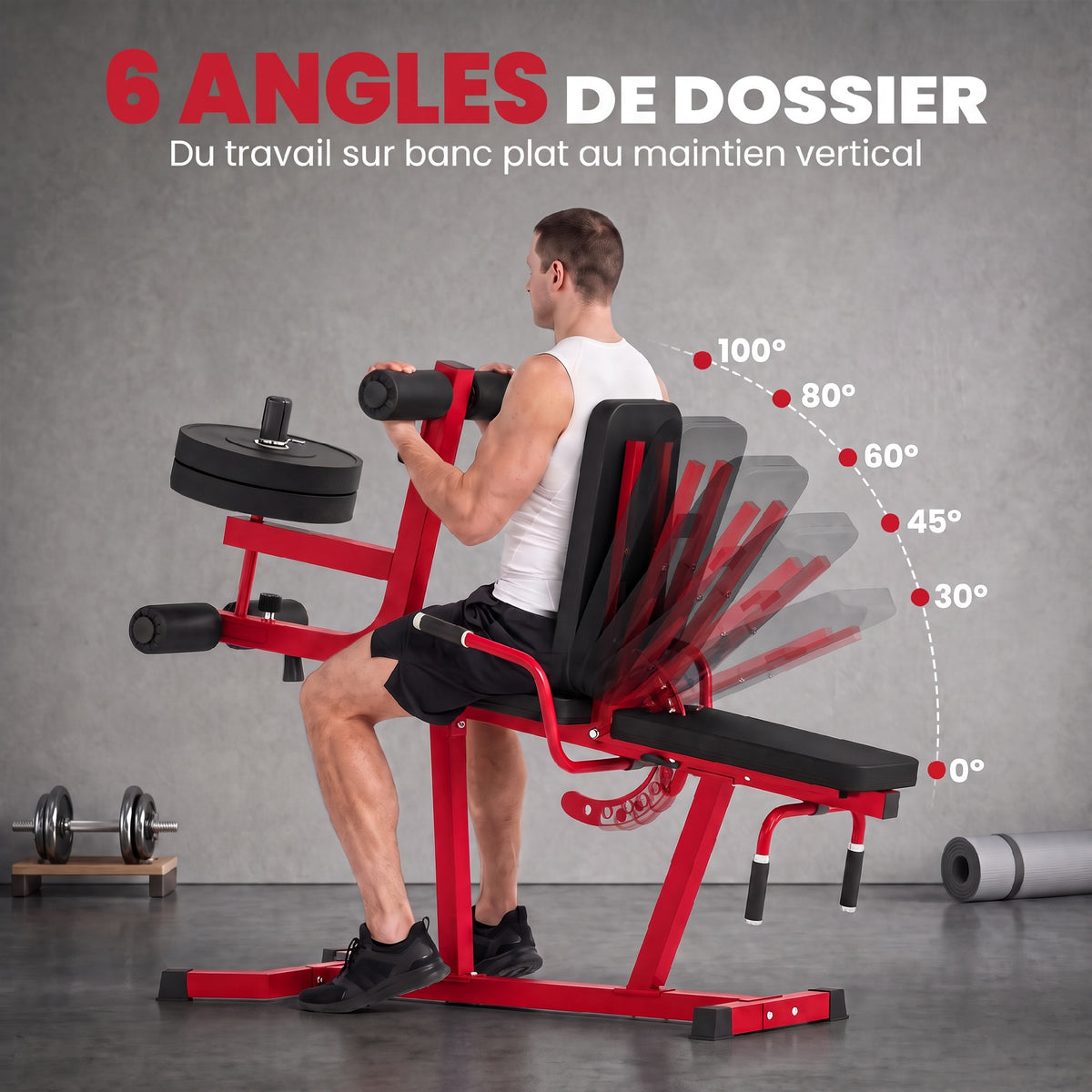 3-in-1-Beinstrecker 300 kg Belastbarkeit, verstellbare Rückenlehne und Positionen, freie Hantelscheiben, 163x58x118cm, Rot