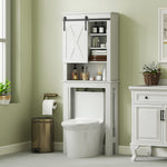 Meuble WC dessus de toilette avec porte coulissante, avec 6 compartiments de rangement, blanc