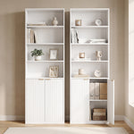 6-Tier Bookcase, Storage Unit, 60 x 24 x 182 cm with 4 Open Compartments and 2 Doors, White