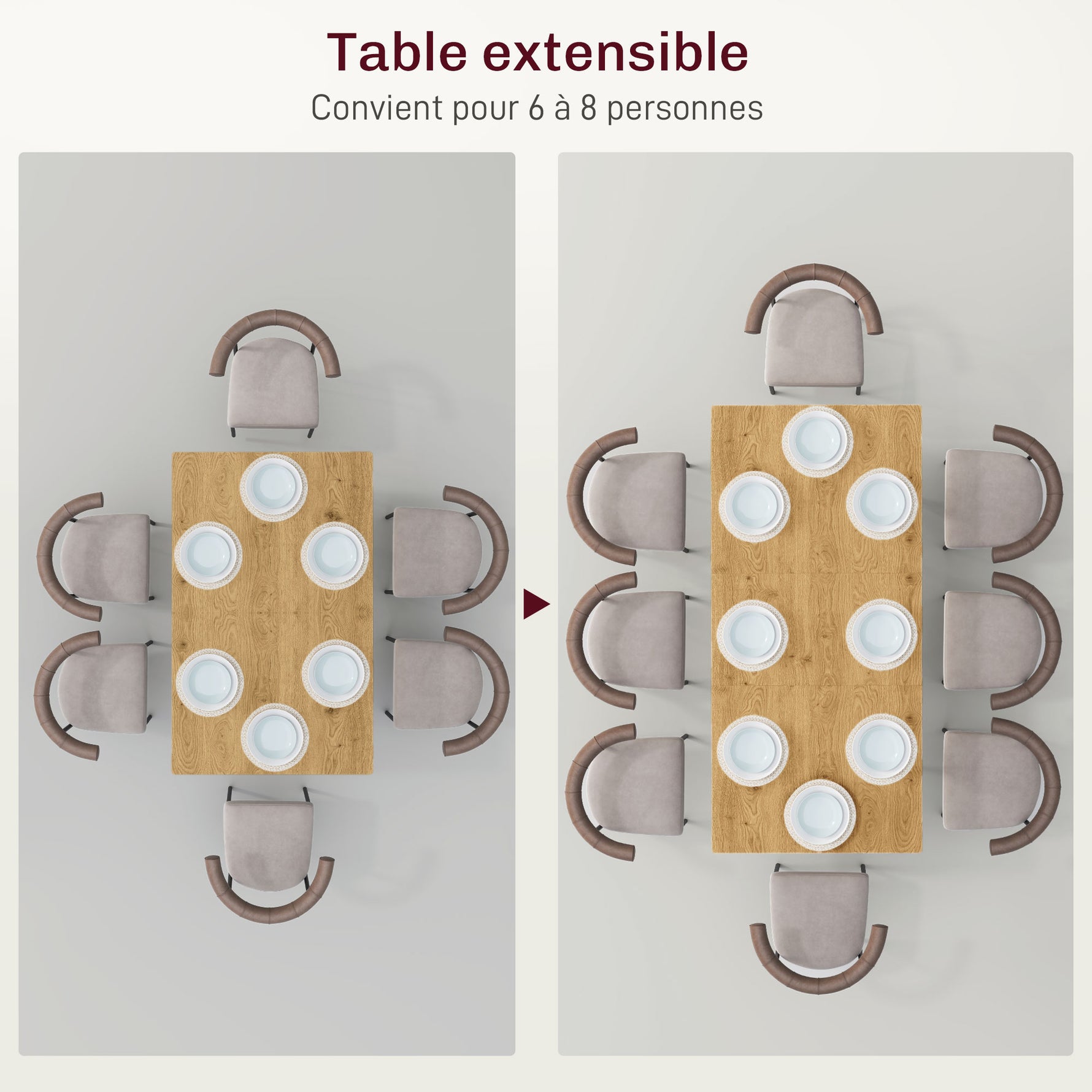 Table à manger pliante table extensible 120-160 cm jusqu'à 6 à 8 personnes avec pieds en acier, naturel