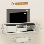 Meuble TV pour Télévision jusqu'à 60" avec 2 Armoires, 1 Étagère Ouverte, 1 Tiroir, Moderne, 140x35x40cm, Noir et Blanc