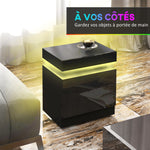 Comodino tavolino da notte con luce LED RGB, pannello lucido con 2 cassetti per soggiorno camera da letto nero
