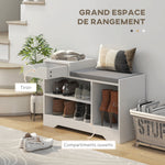 Mueble zapatero y banco con 1 cajón y 3 compartimentos, capacidad 5 pares, MDF, 76,5L x 30P x 52A cm