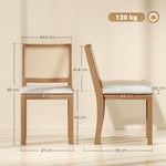 Lot de 2 chaises de salle à manger, chaises de cuisine avec assise rembourrée, dossier effet rotin, crème et chêne