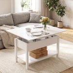 Table basse relevable et extensible table de salon avec compartiment caché étagère ouverte 100x45x50,5cm blanc-9