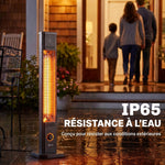 Radiateur Infrarouge sur Pied ou Mural 2000 W, IP65, Télécommande, 8 Niveaux, Minuterie, Housse, 30,5x25x104,6cm, Noir