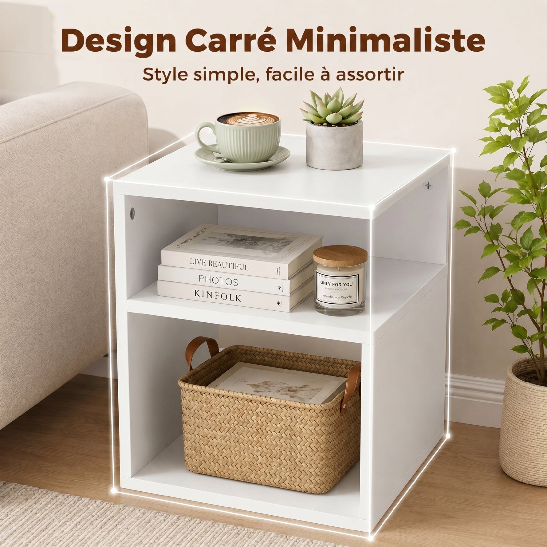 Table d'Appoint, Table Basse Moderne 3 Niveaux avec Étagères Ouvertes, pour Salon, Chambre ou Bureau, Blanc