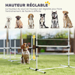 Agility pour Chiens, Kit Agility Chien Parcours, Set de 4 Obstacles Professionnels Hauteur Réglable, Système de Maintien au Sol, Sac de Transport, Jeux Intéressants, Entraînement, Blanc