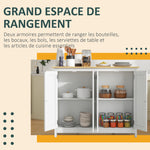 Desserte îlot de cuisine avec 2 tabourets plan de travail rabattable 2 placards avec 4 portes design moderne blanc