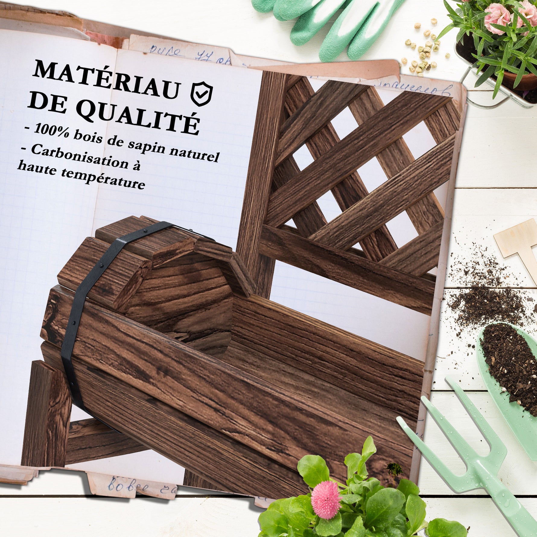 Jardinière sur pieds surélevée avec treillis carré potager 2 niveaux pour terrasse, balcon jardin 42 x 49 x 80 cm marron