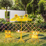 Ensemble Salon de Jardin Enfant 4 pcs Design Tigre - Table Ronde + 2 chaises Pliables + Parasol - métal époxy Oxford Jaune