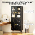 Bibliothèque, étagère à 6 niveaux, meuble de rangement 6 étagères ouvertes porte vitrée et placard 70 x 35 x 170 cm noir-3