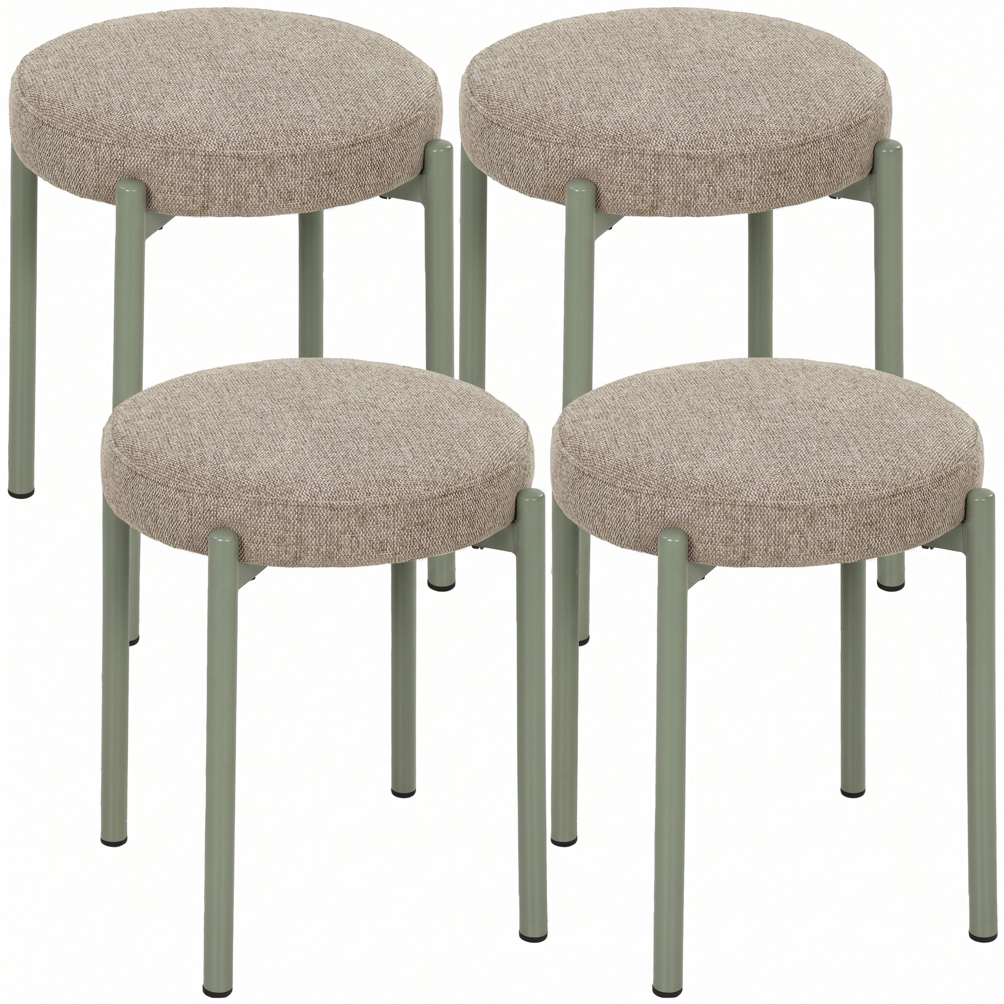 Lot de 4 Tabourets Empilables Ronds avec Assise Rembourrée, sans Dossier, Gain de Place, 45 x 45 x 47,5 cm, Marron Cair
