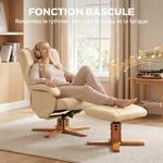 Fauteuil relax avec repose-pied fauteuil de relaxation pivotant 360° dossier inclinable charge 120 Kg beige