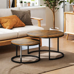 Lot de 2 tables basses gigognes empilable design industriel plateau imitation ciment pieds en métal brun rustique