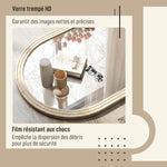 Miroir mural arqué, miroir moderne avec bord rainuré et crochets, verre trempé et polystyrène, 50 x 70 cm, beige