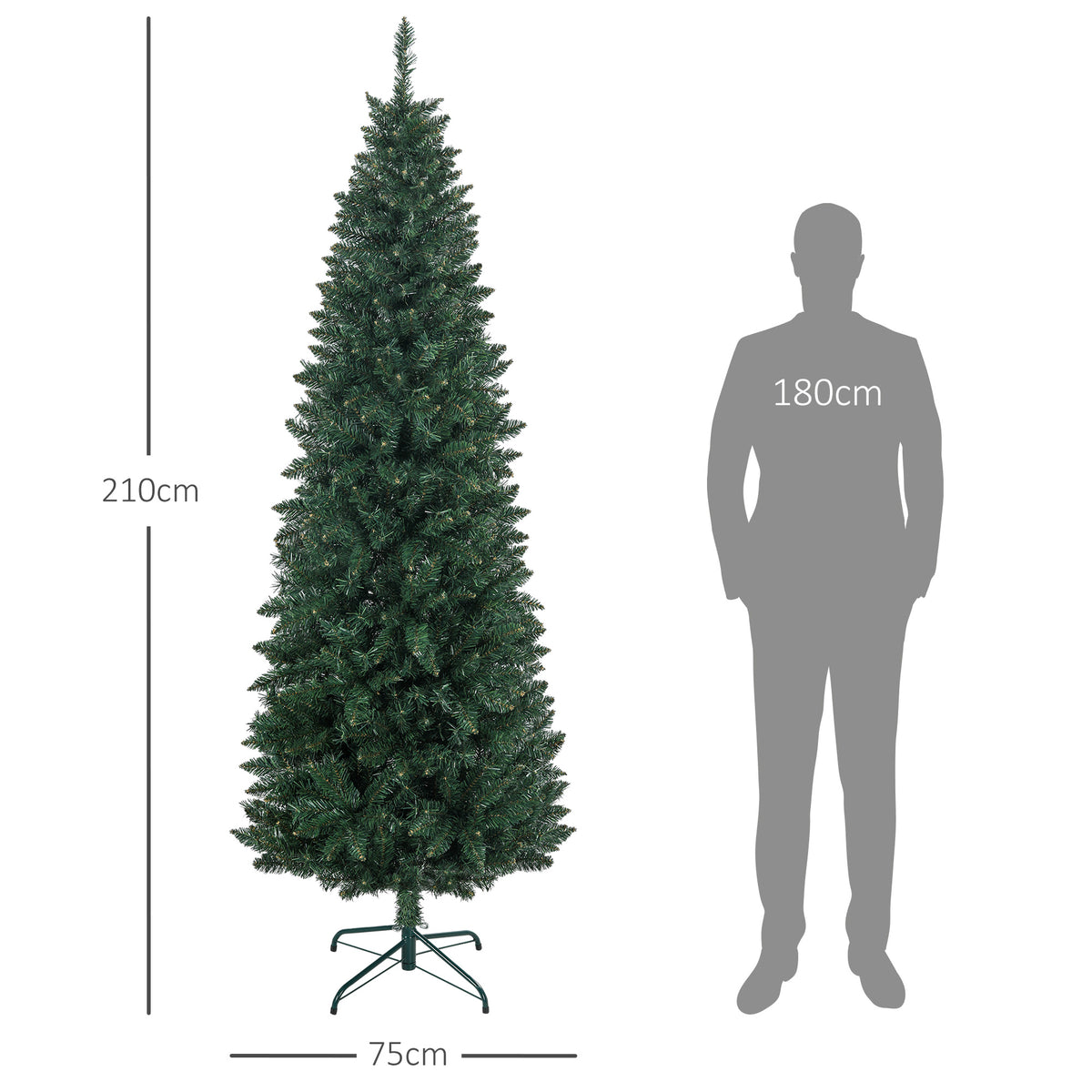 Sapin de Noël Artificiel 210 cm Arbre de Noël Slim avec support en acier pliable, 687 branches épines Vert