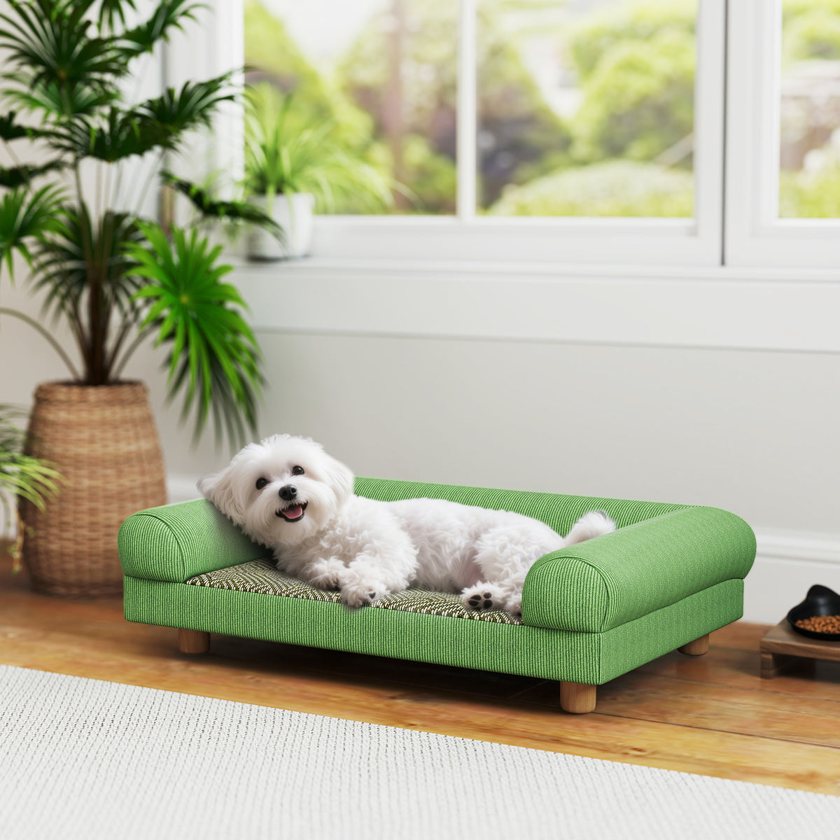 Hunde- und Katzenschlafsofa, erhöhtes Hundebett, kühlende Matte, Armlehnen, aus weichem Samt 63 x 41 x 17 cm, Grün