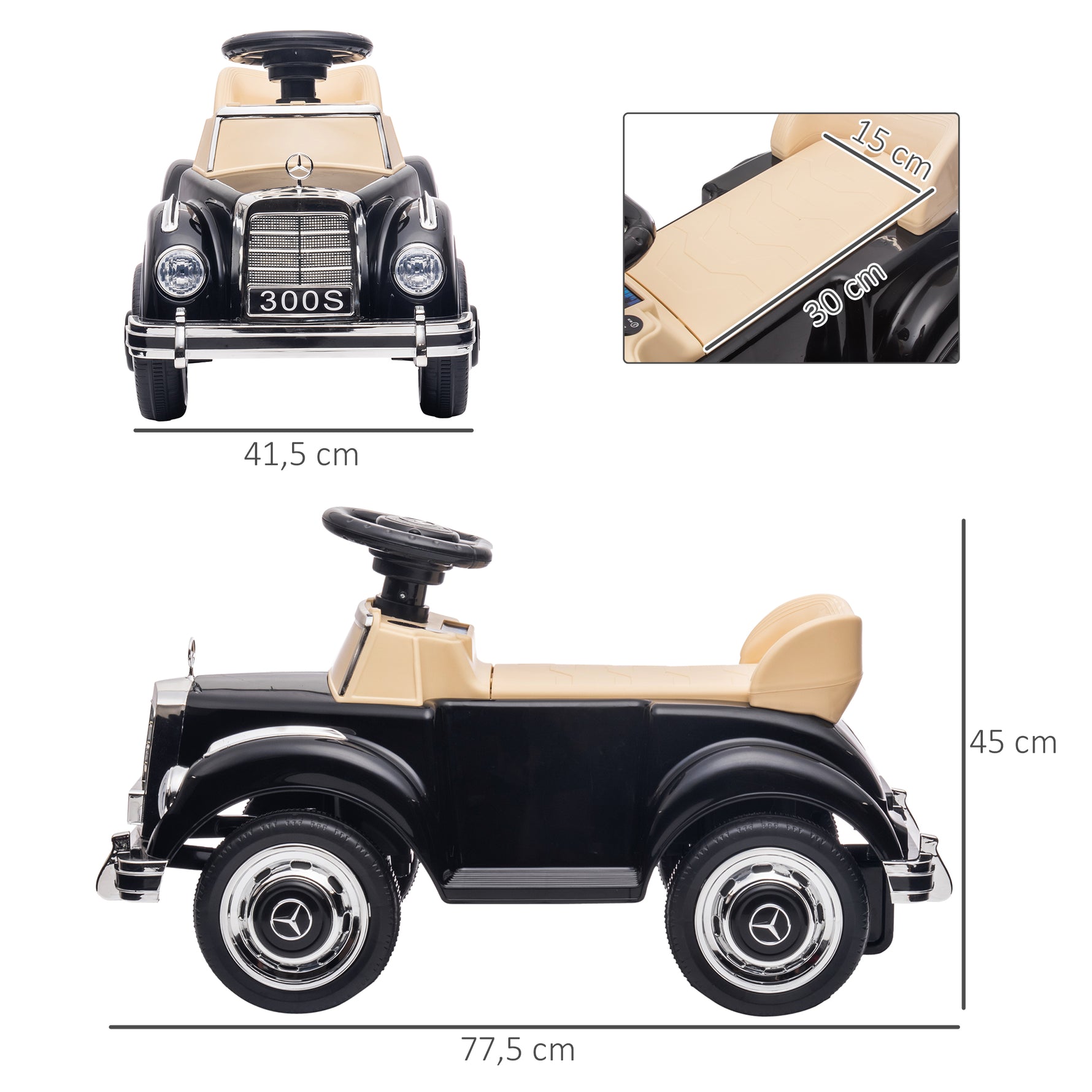 Porteur Enfants Voiture Licence Mercedes-Benz 300S 18-48 mois coffre rangement sous le siège noir