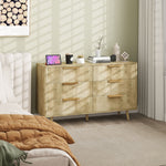 Commode 6 tiroirs scandinave avec poignées et pieds de pin, pour chambre à coucher, salon, couloir, 120x40x76cm, chêne