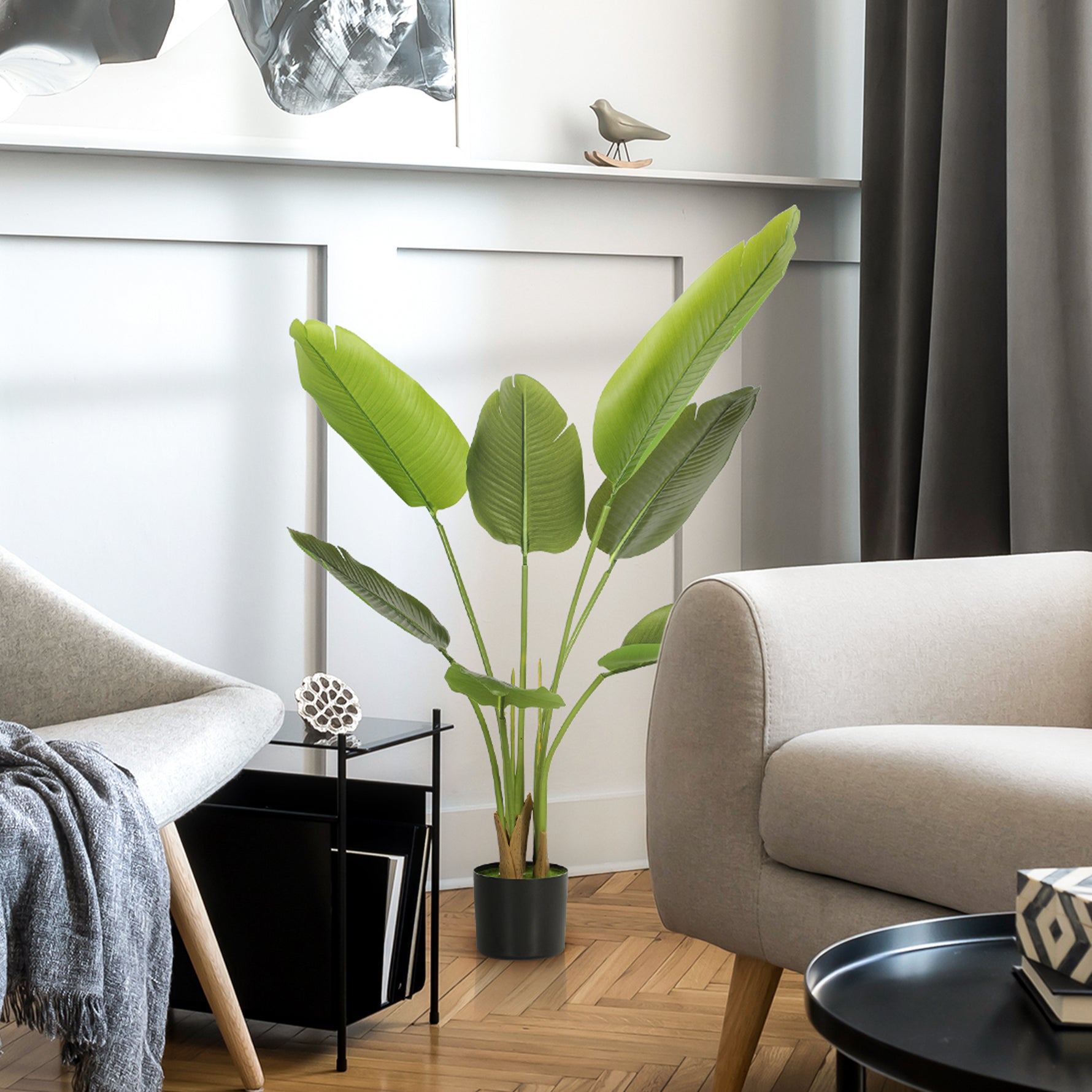 Plante artificielle intérieure 109 cm, arbre artificiel avec pot en plastique et terreau floqué, vert