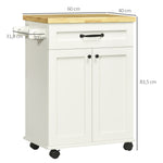 Desserte de cuisine à roulettes multi-rangements 1 tiroir 1 placard 1 portes-torchons blanc et plateau en bois
