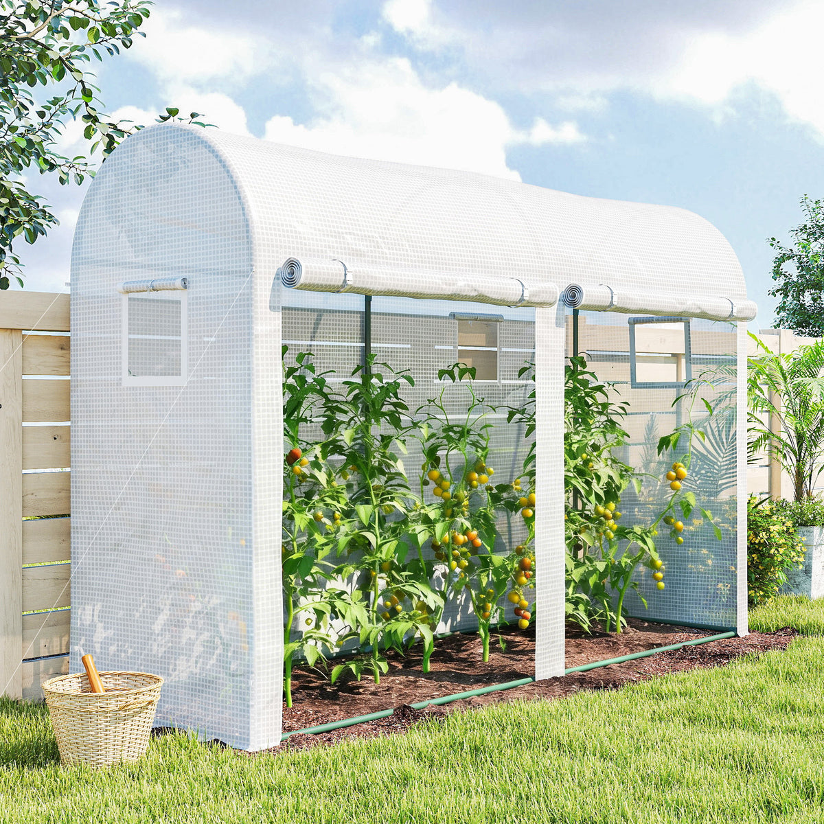 Serre de Jardin, Petite Serre de Balcon en Bâche PE Châssis Acier, Portes et Fenêtres Roulantes 300 x 100 x 200 cm blanc