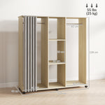 Armoire penderie Meuble de Rangement Mobile 6 roulettes 120L x 40l x 128H cm en bois naturel