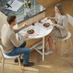 Tavolo da pranzo pieghevole, tavolo da cucina rotondo Ø 80 cm per 4 persone con 2 ribalte, gambe in acciaio, bianco